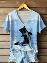 T-shirt décontracté à imprimé chat drôle pour femmes